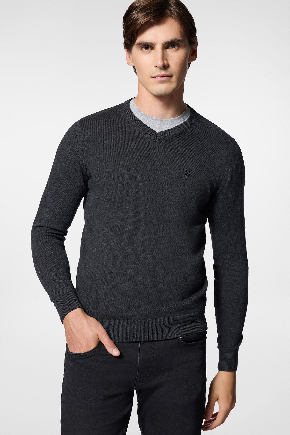Próchnik - Sweter Grafitowy Bawełniany V-neck PM2