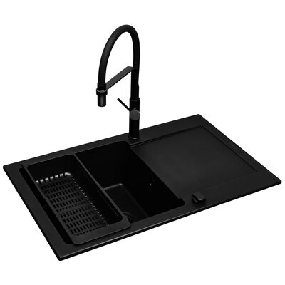 Zlewozmywak jednokomorowy z ociekaczem PYRAMIS Mido 1B1D 070176502BF Czarny 50x79 + bateria + wkładka ociekowa