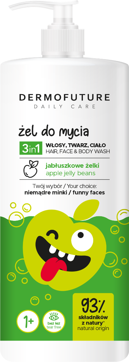 Dermofuture Daily Care Kids żel do mycia twarzy, ciała i włosów 3w1 Jabłuszkowe żelki, 500 ml