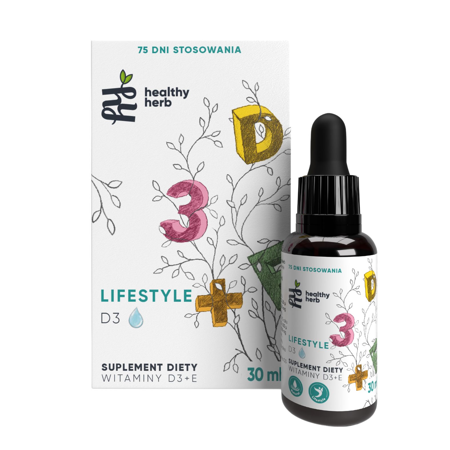 Healthy Herb Lifestyle suplement diety witamina D3 4000 UI + E, 30 ml