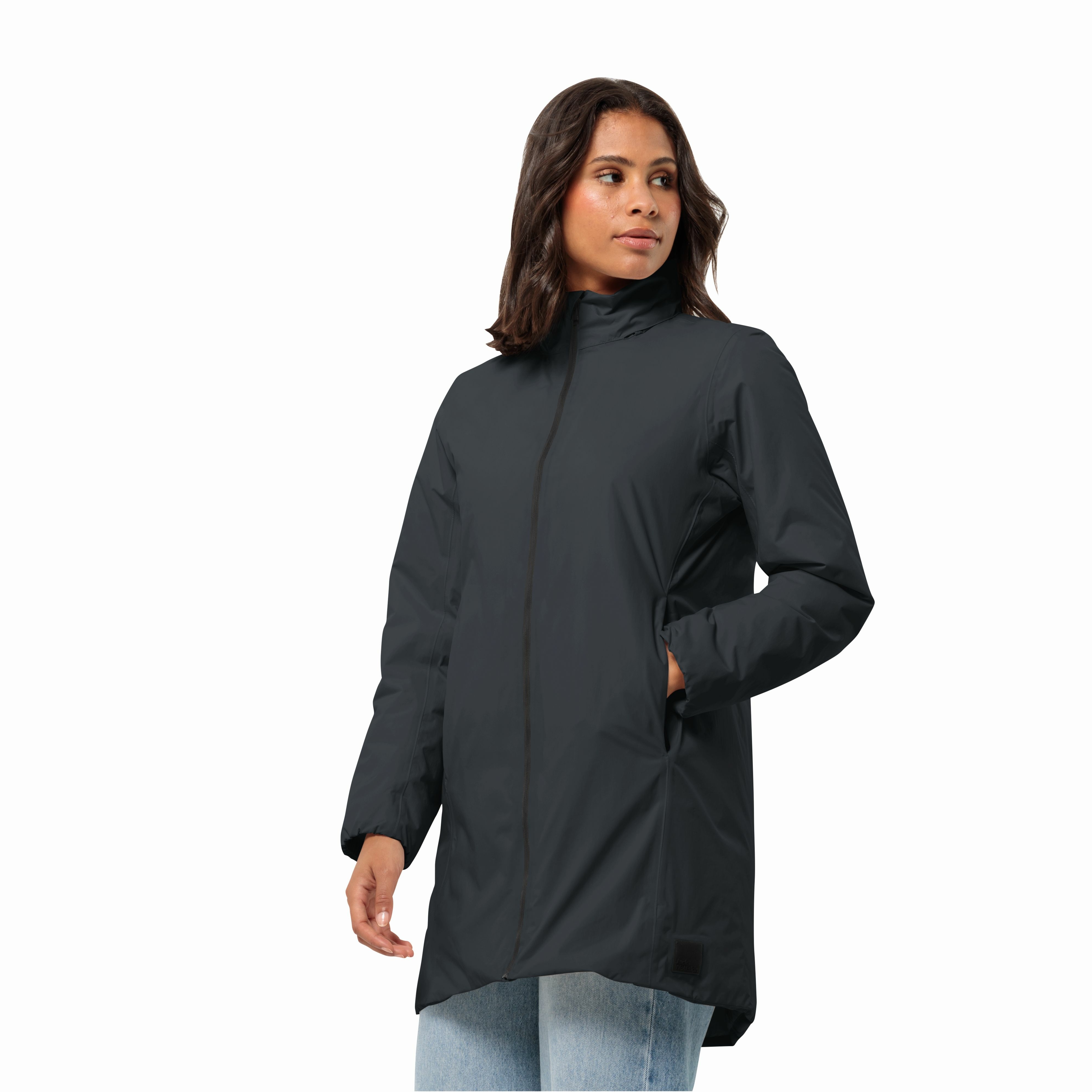 Damski płaszcz przeciwdeszczowy Jack Wolfskin TEXTOR COAT W phantom - M