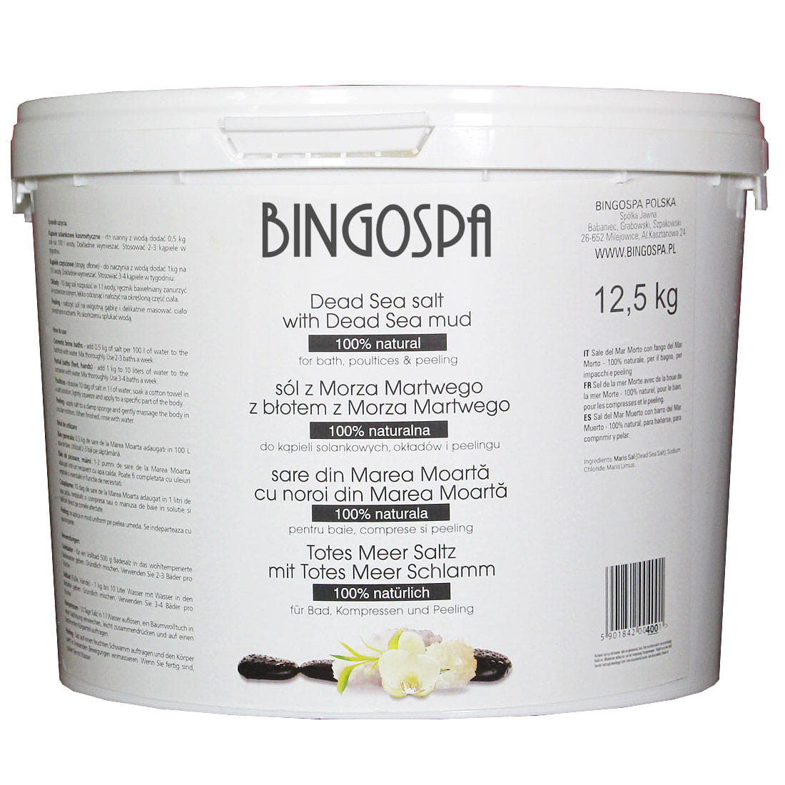 Bingospa naturalna sól z Morza Martwego z błotem z Morza Martwego do kąpieli i peelingu, 12,5 kg