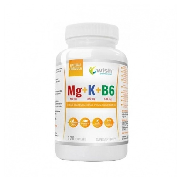 Wish Magnez + Potas + Witamina B6 Mg+K+B6 suplement diety, 120 kaps./1 opak.