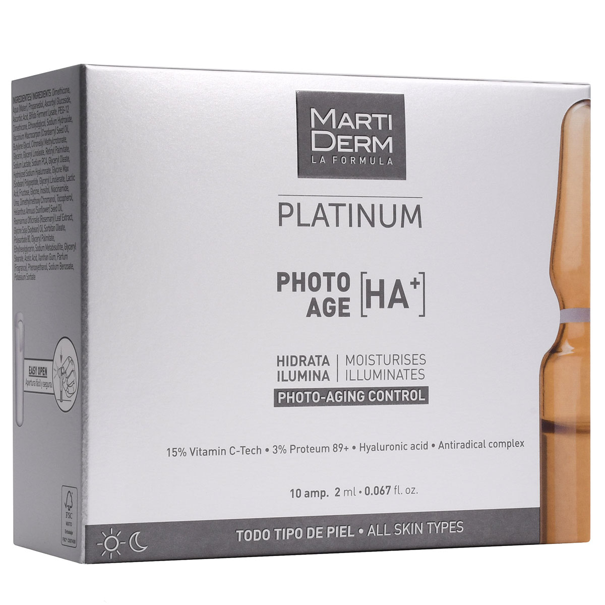 MartiDerm Platinum Photo Age HA+ serum do twarzy nawilżająco - rozświetlające w ampułkach, 10x2 ml