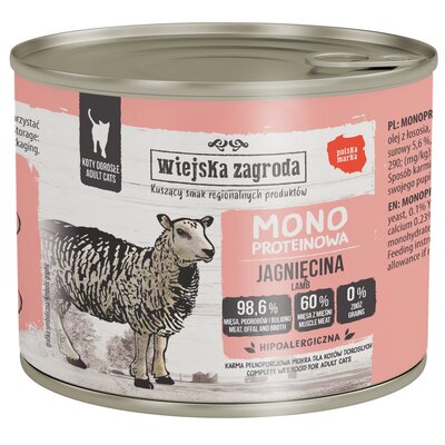 Karma dla kota WIEJSKA ZAGRODA Monobiałkowa Jagnięcina 200 g
