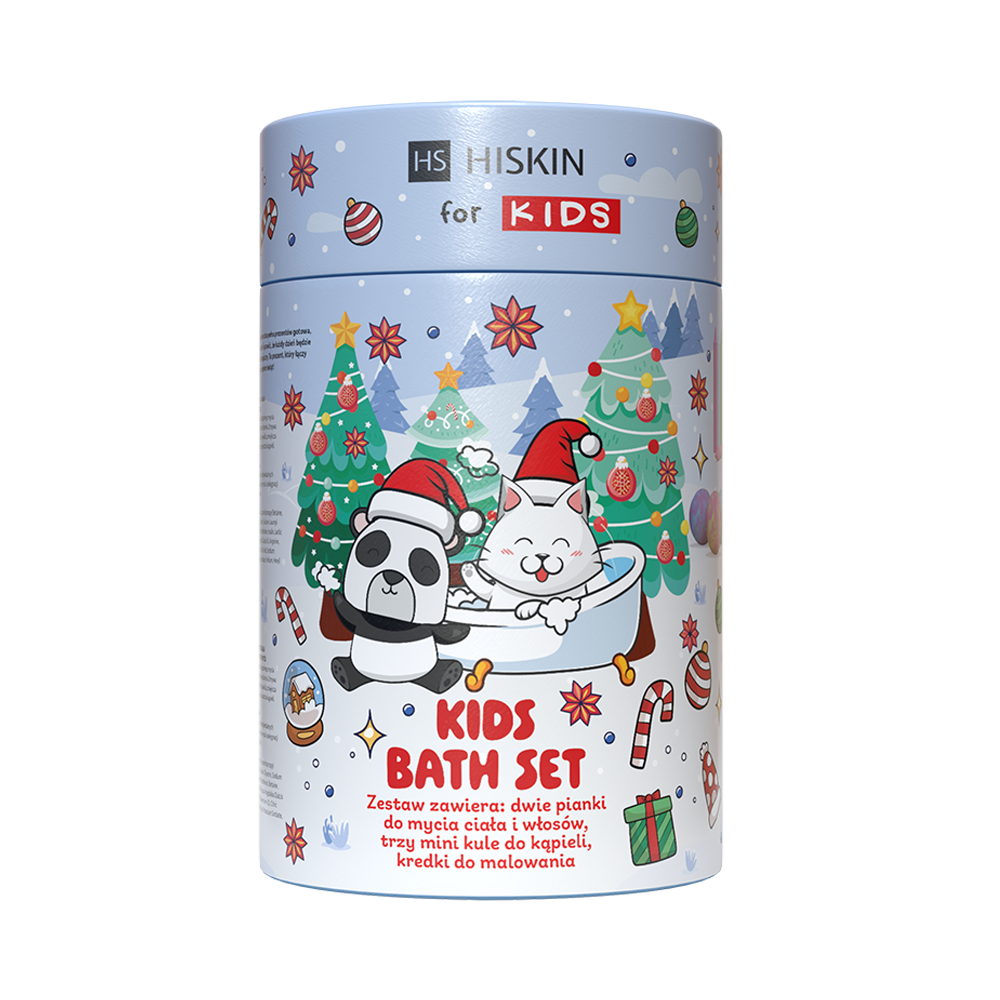 Hiskin Bath zestaw: puszysta pianka do mycia ciała, 1 szt. + delikatna pianka do mycia włosów, 1 szt. + kolorowa mini kula do kąpieli, 3 szt. + kre...