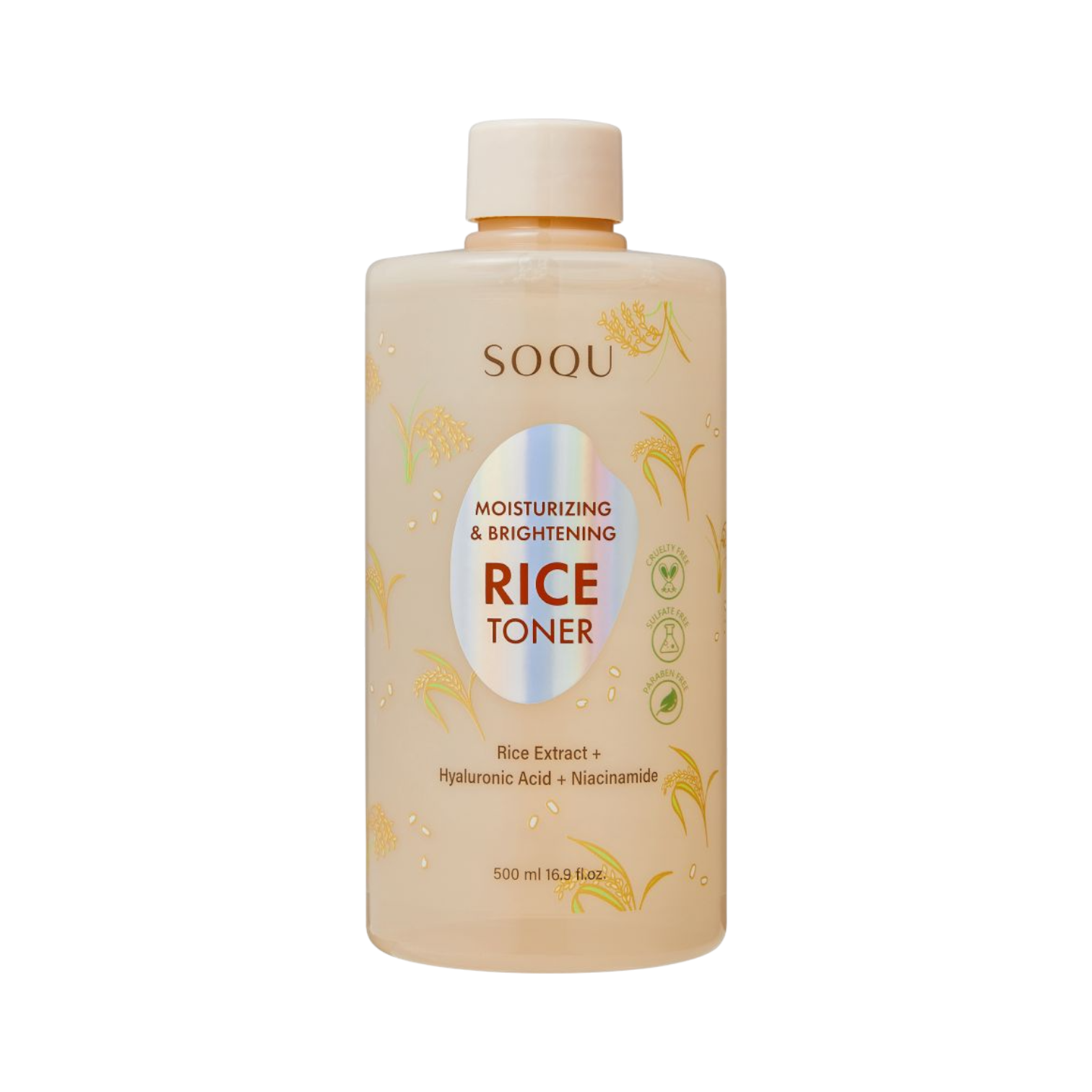 Soqu Moist&Bright nawilżający i rozjaśniający tonik do twarzy z ryżem, 500 ml