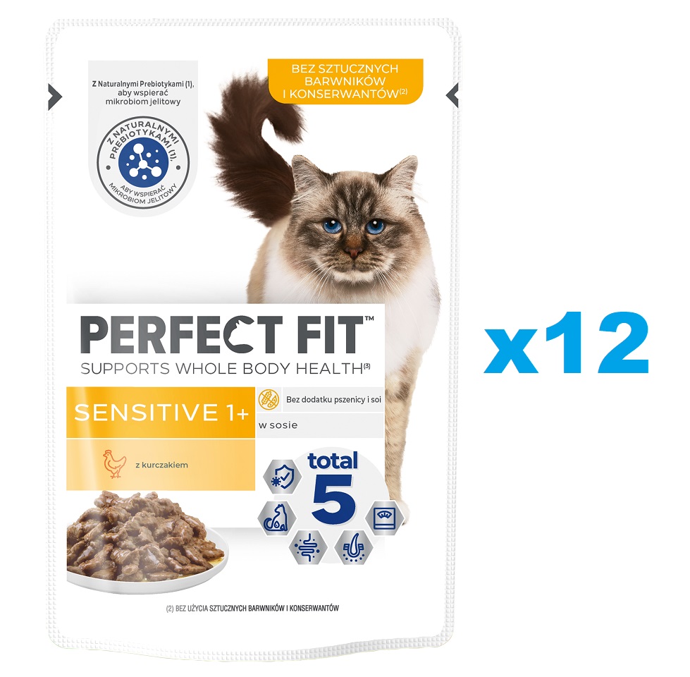 PERFECT FIT Sensitive 1+ saszetki 12x85 g mokra karma pełnoporcjowa dla dorosłych kotów z kurczakiem w sosie