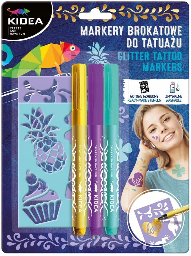 KIDEA markery brokatowe do tatuażu z szablonami