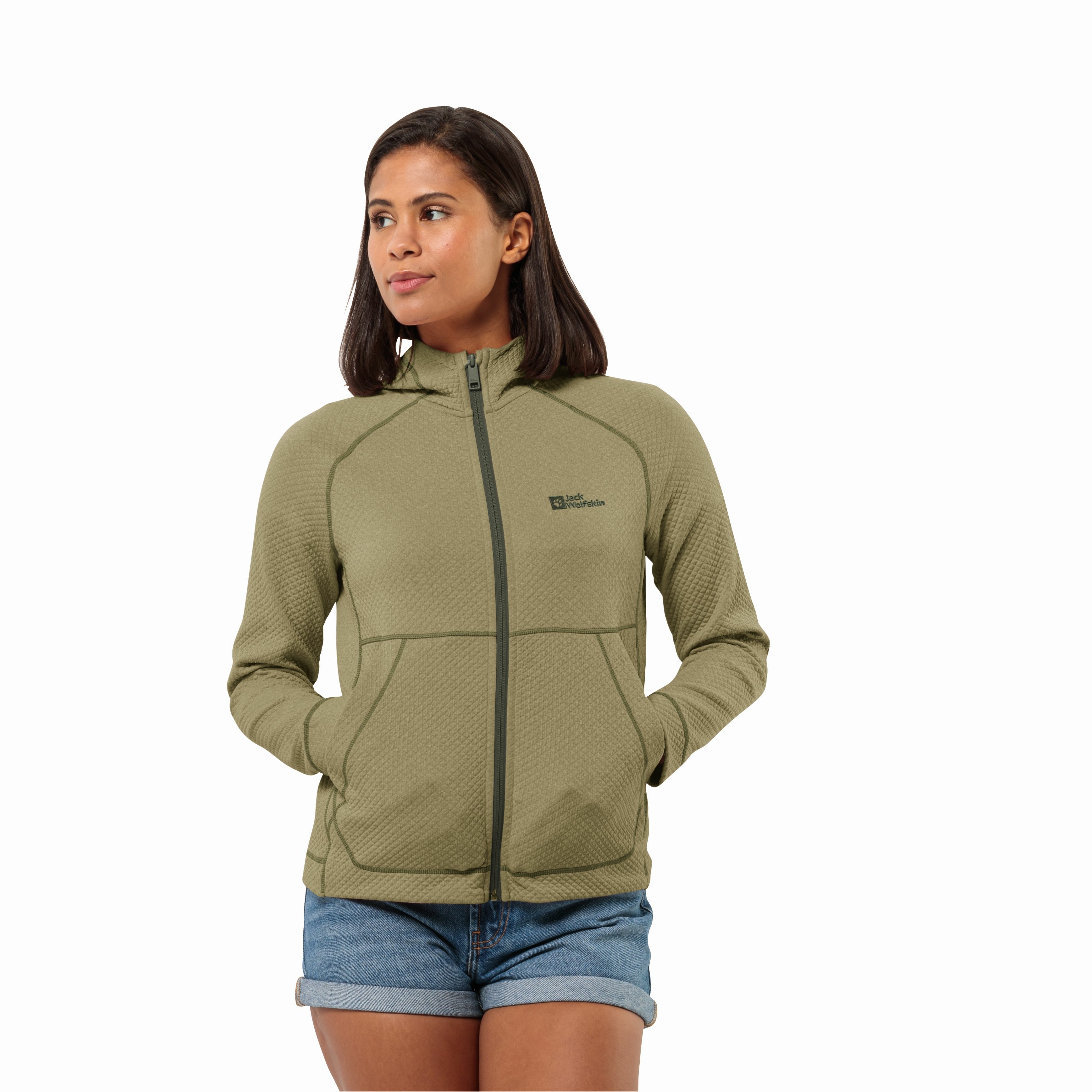 Damska kurtka polarowa Jack Wolfskin FERNWEH HOODED JKT W bay leaf - L