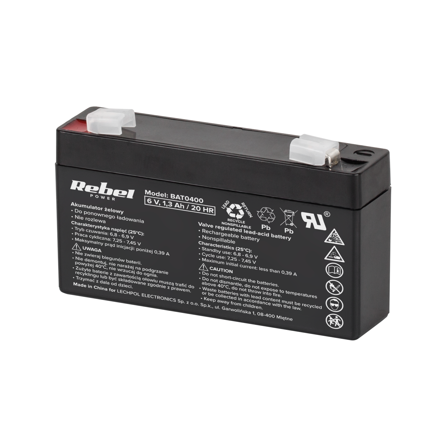 Akumulator żelowy 6 V / 1,3 Ah