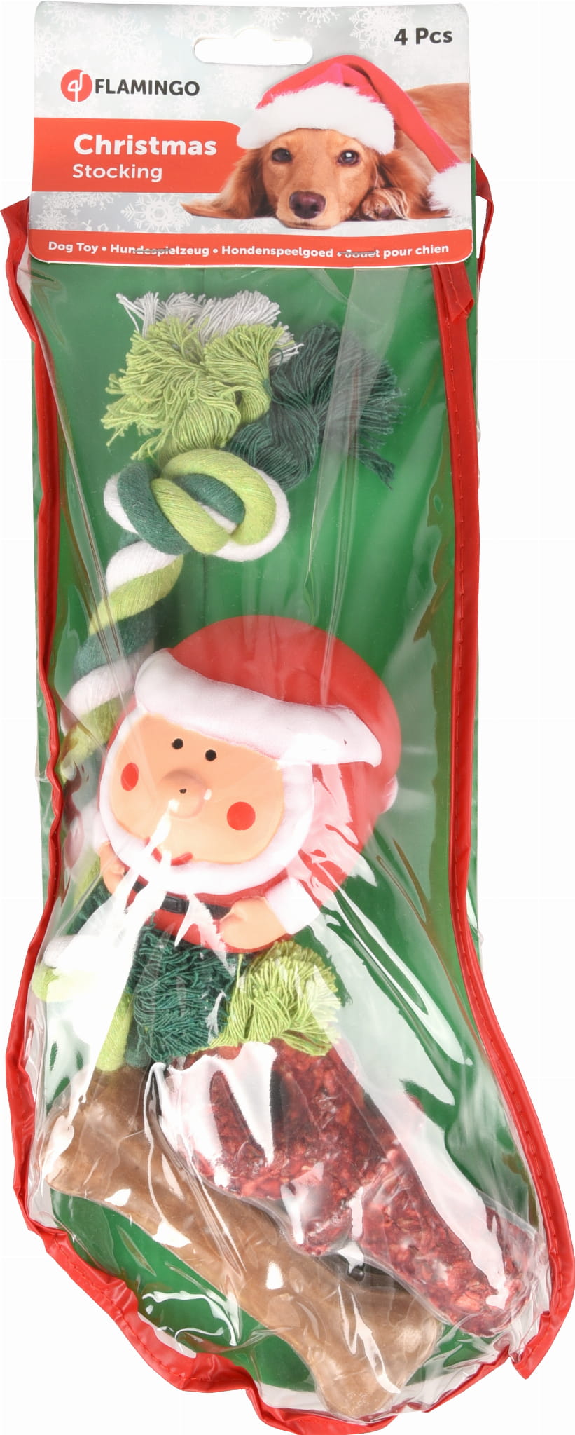 Flamingo Zielona skarpeta świąteczna z zabawkami