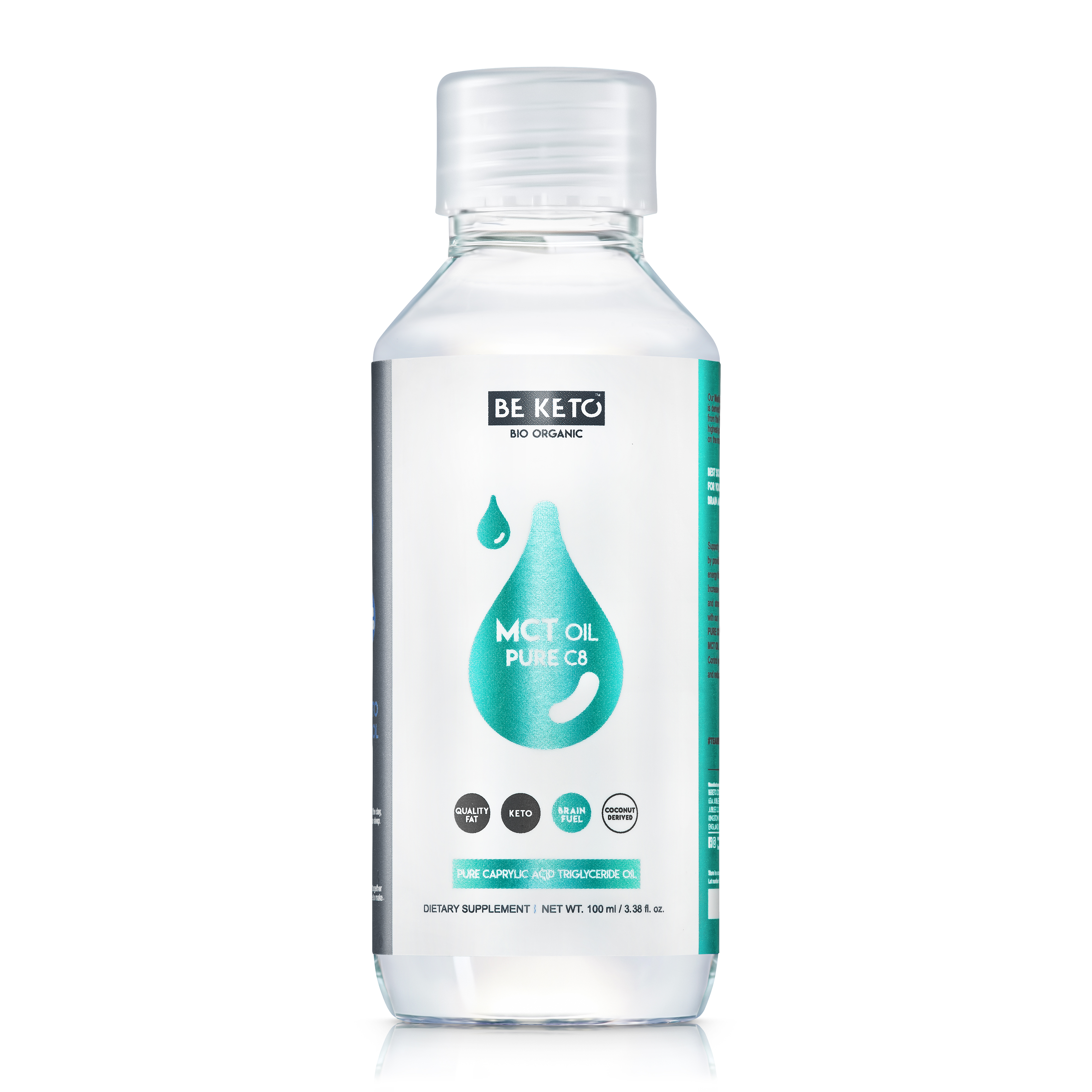 Be Keto organiczny olej MCT 100% C8 z kokosa, płynny, 100 ml