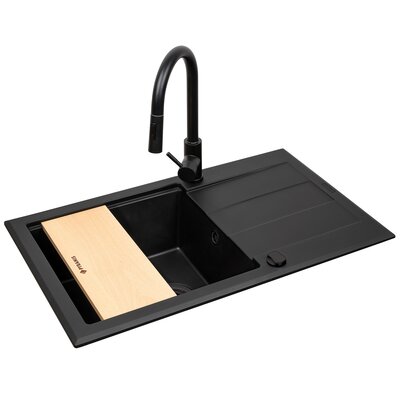 Zlewozmywak jednokomorowy z ociekaczem PYRAMIS Sparta Plus Lux 1B1D 070175802 Czarny 48x78 + deska kuchenna