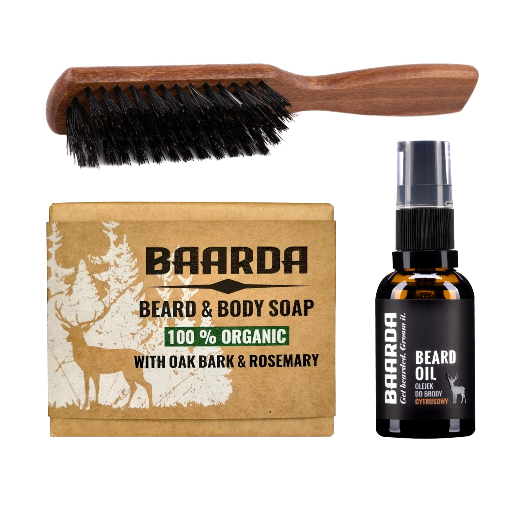 Baarda zestaw do brody: szczotka ECO, 1 szt. + wygładzający olejek, 30 ml + mydło, 115 g