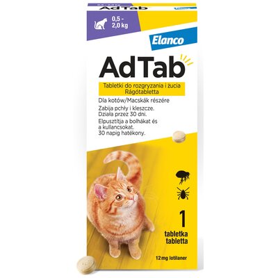 Tabletka przeciw pchłom i kleszczom ADTAB (0.5 - 2 kg) Ochrona przez 4 tygodnie