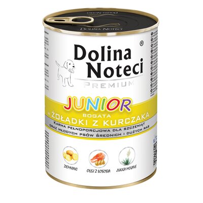 Karma dla psa DOLINA NOTECI Premium Junior bogata w żołądki z kurczaka 400 g