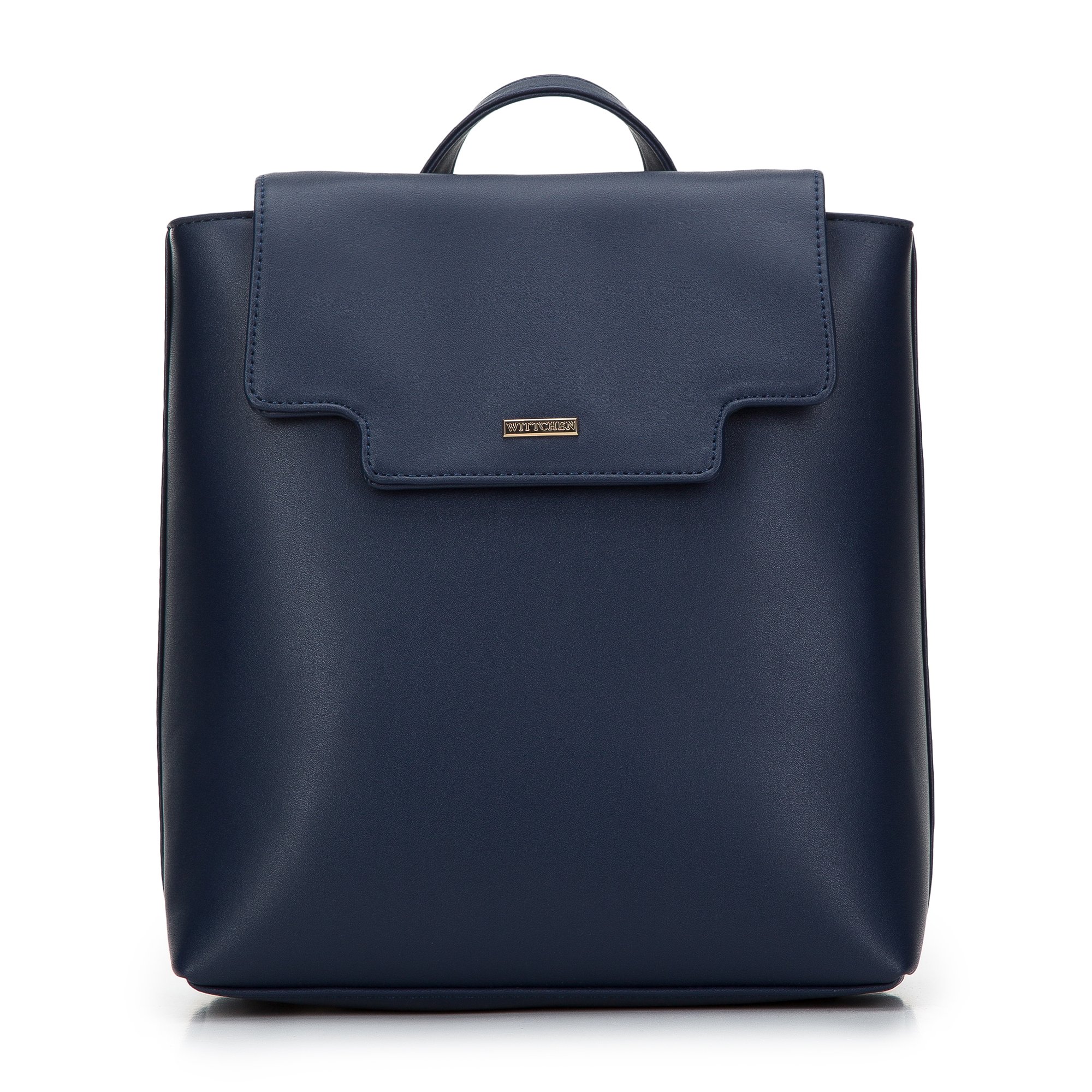 Damski plecak z ekoskóry z wyciętą klapą granatowy