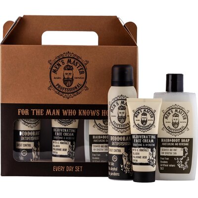 Men's Master zestaw: krem do twarzy, 75 ml + mydło do włosów i ciała, 260 ml + dezodorant, 150 ml