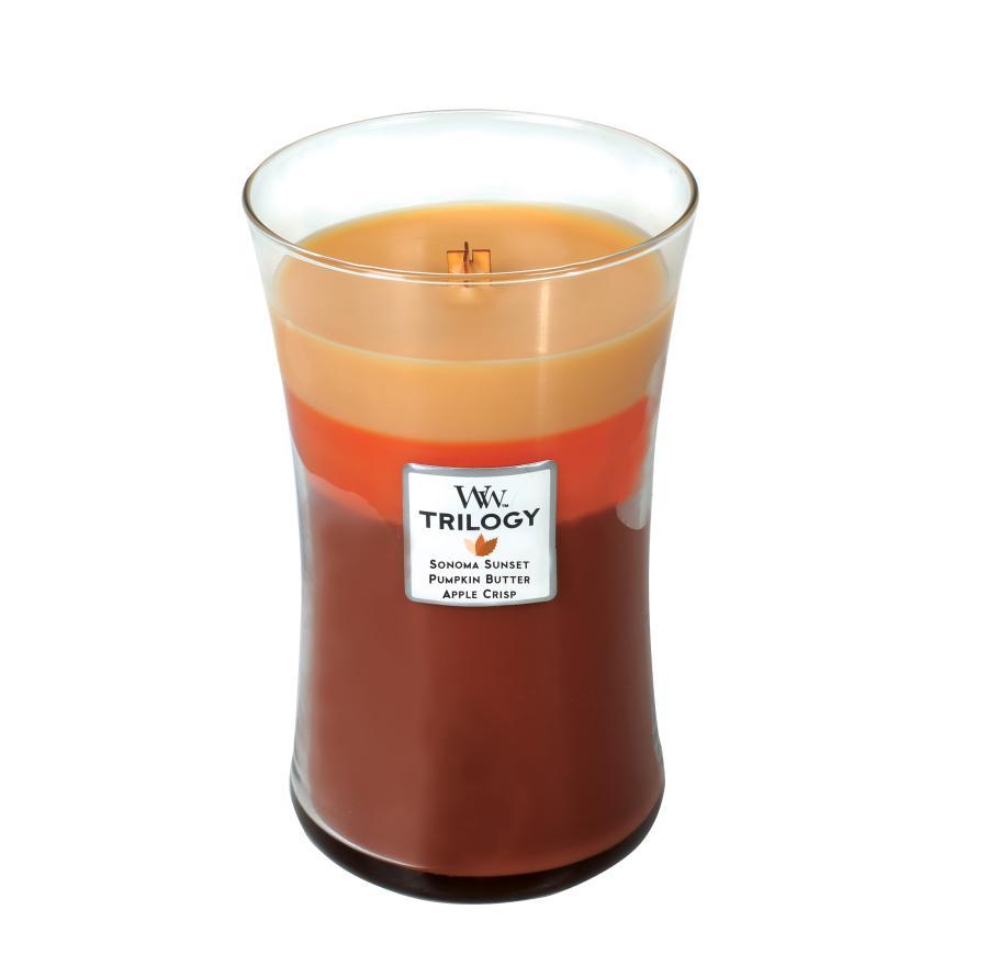 WoodWick - Świeca Duża Trilogy Autumn Comforts 120h