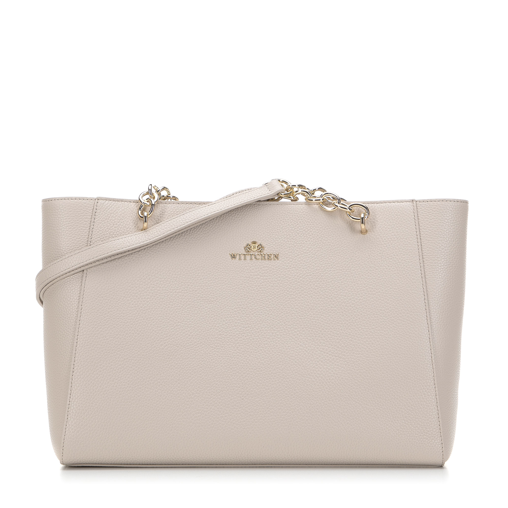 Torebka shopperka skórzana z łańcuszkami duża jasny beż