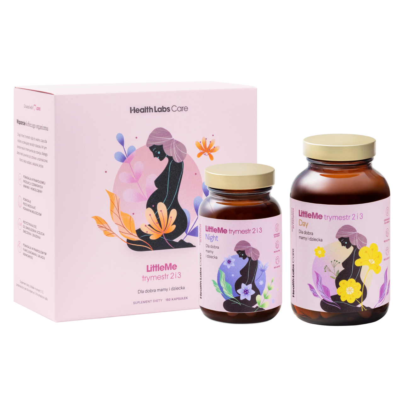 Health Labs Care LittleMe suplement diety wspierający prawidłowy rozwój ciąży trymestr 2 i 3, 150 kaps./1 opak.