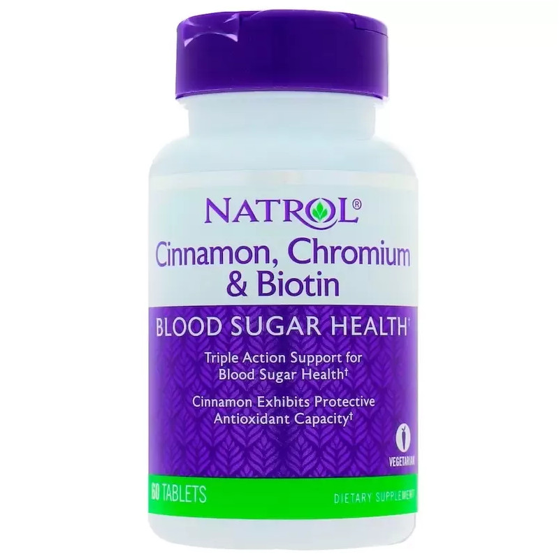 Natrol Cynamon, Chrom, Biotyna suplement diety, 60 tabl./1 opak.