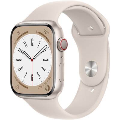 APPLE Watch 8 GPS + Cellular 45mm koperta z aluminium (księżycowa poświata) + pasek sportowy (księżycowa poświata)