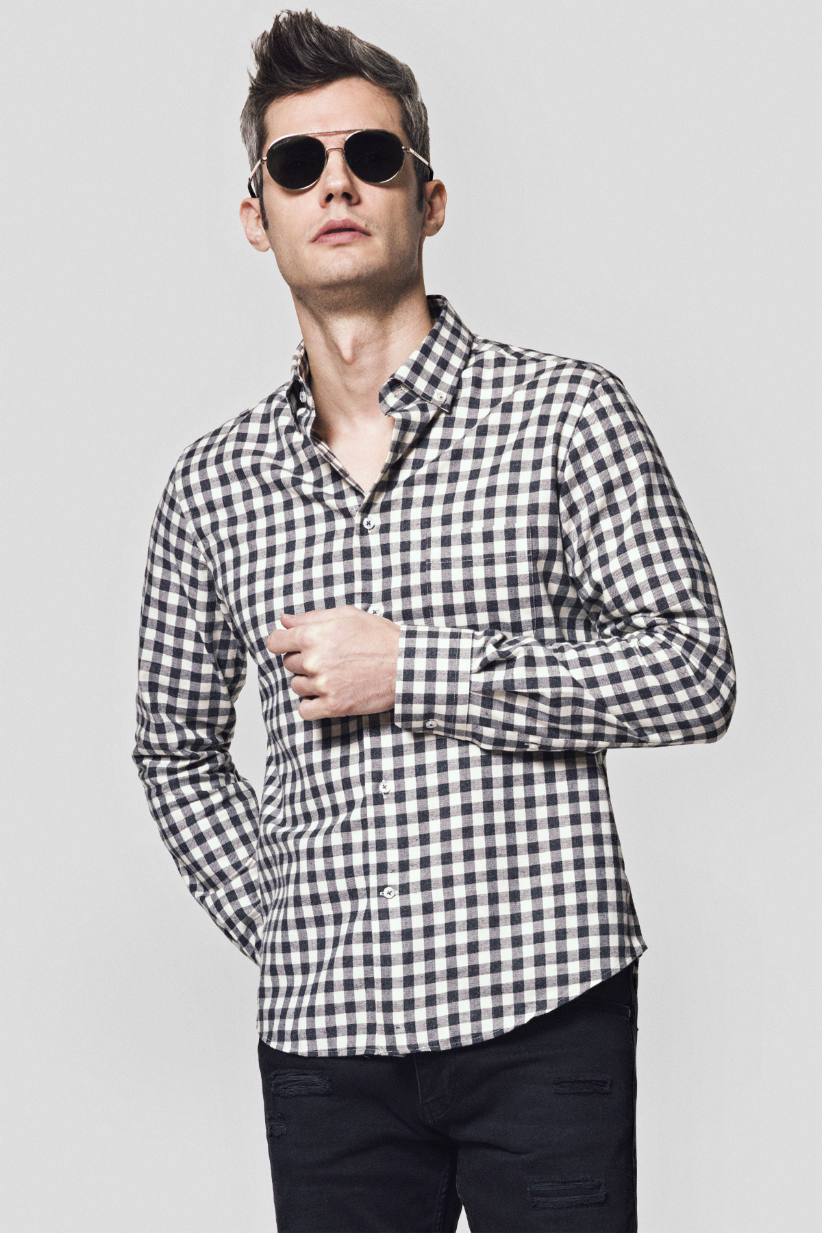 Lancerto Koszula Szara Bawełniana w Kratę Teramo