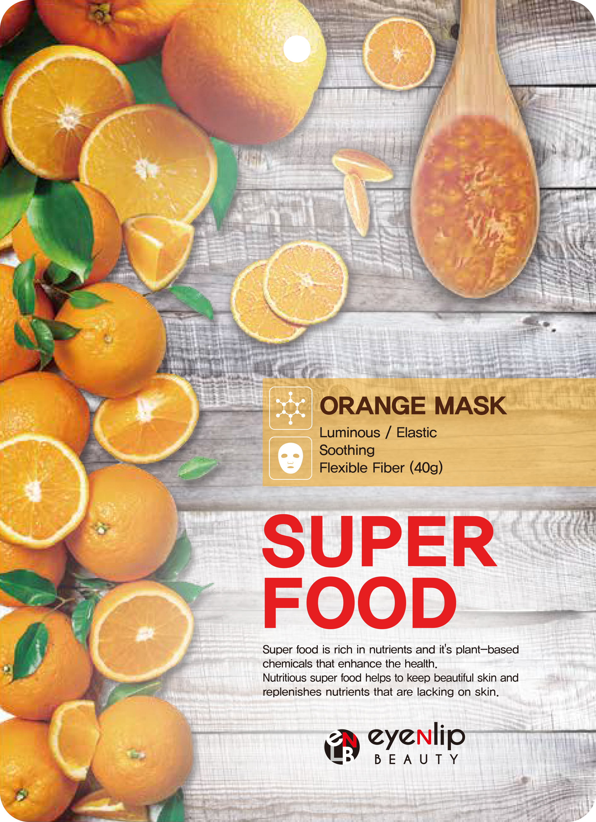 Eyenlip Beauty SuperFood Orange rozświetlająco-uelastyczniająca maska w płachcie, 30 g