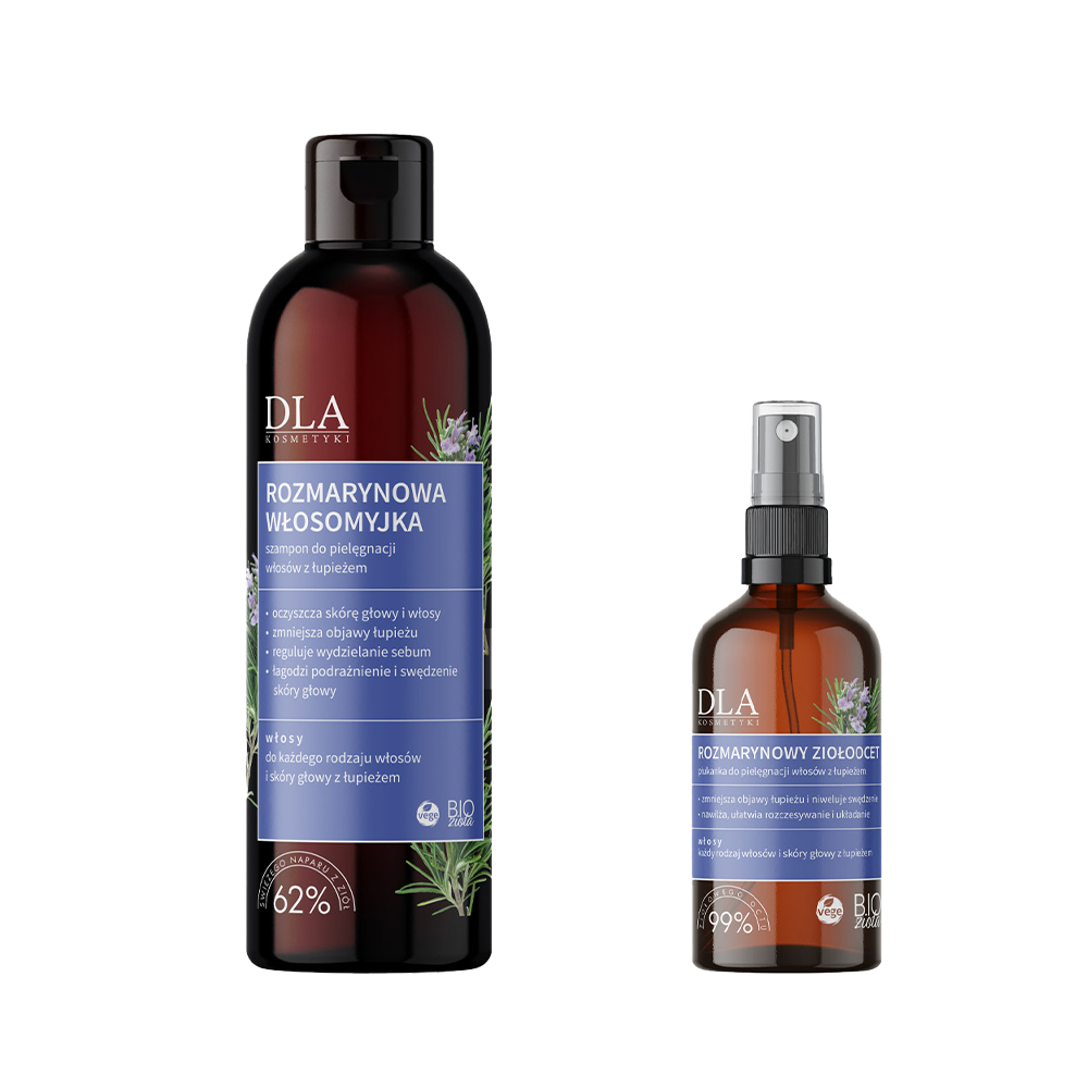 Kosmetyki DLA zestaw: rozmarynowa włosomyjka - szampon do pielęgnacji włosów z łupieżem, 200 g + rozmarynowy ziołoocet płukanka do pielęgnacji włos...