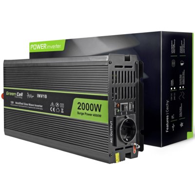 Przetwornica GREENCELL 12V na 230V 2000W/4000W Modyfikowana sinusoida