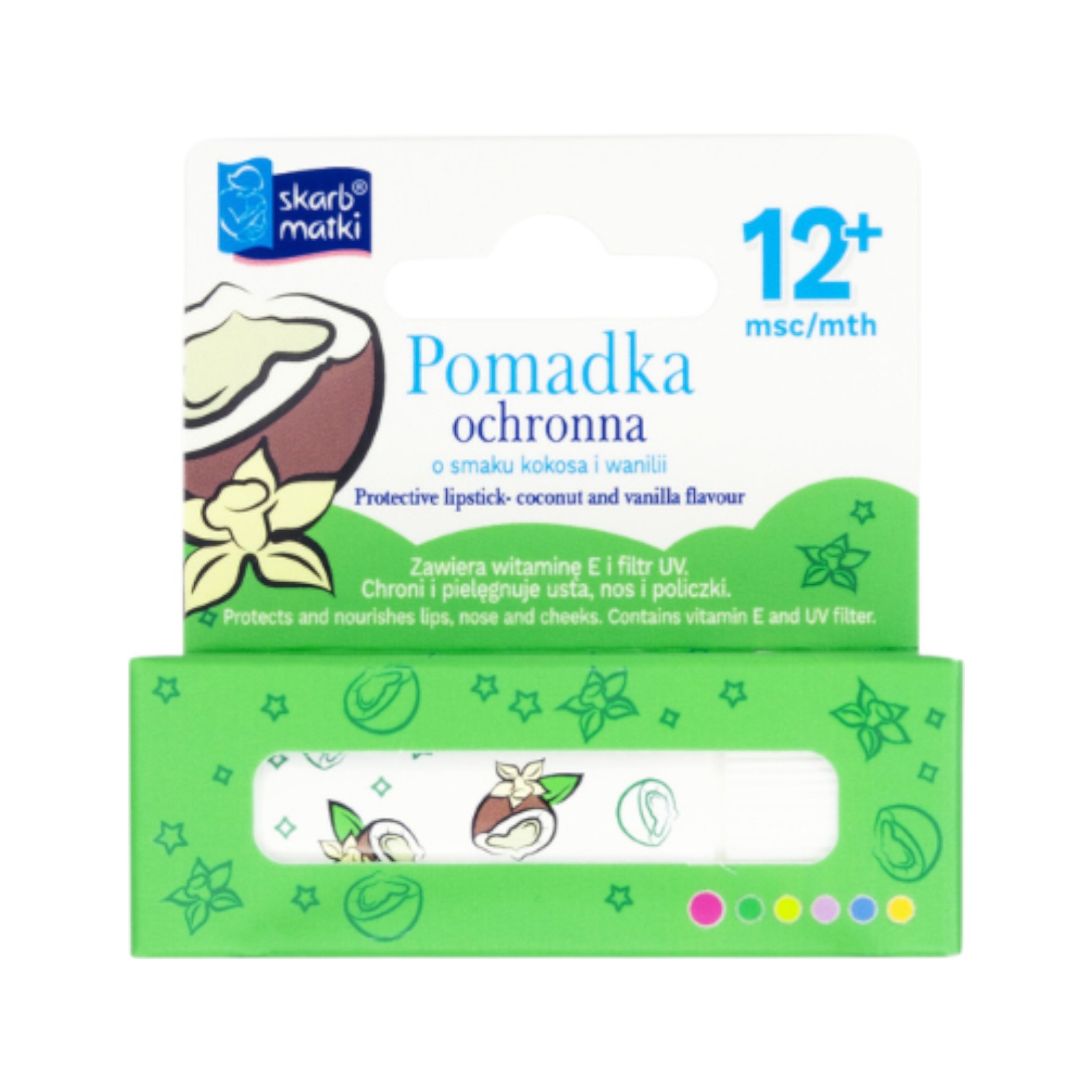 Skarb Matki ochronna pomadka do ust dla dzieci kokos i wanilia, 1 szt.