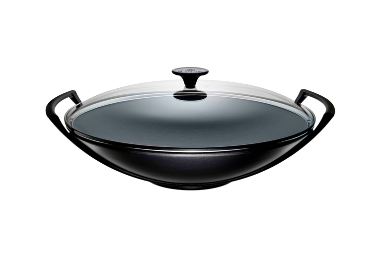 Le Creuset -  Wok ze szklaną pokrywką żeliwo 36 cm Czarny mat