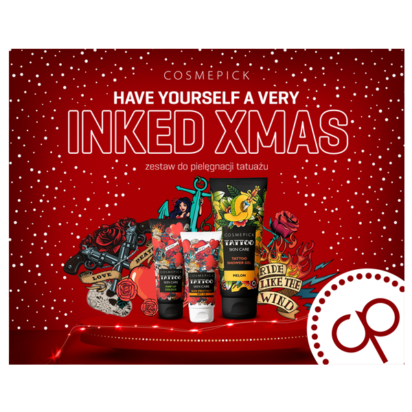 Cosmepick Very  Inked X-Mass zestaw: serum do pielęgnacji tatuażu, 80 ml + krem ochronny SPF50, 50 ml + żel pod prysznic do skóry z tatuażami, 200 ml
