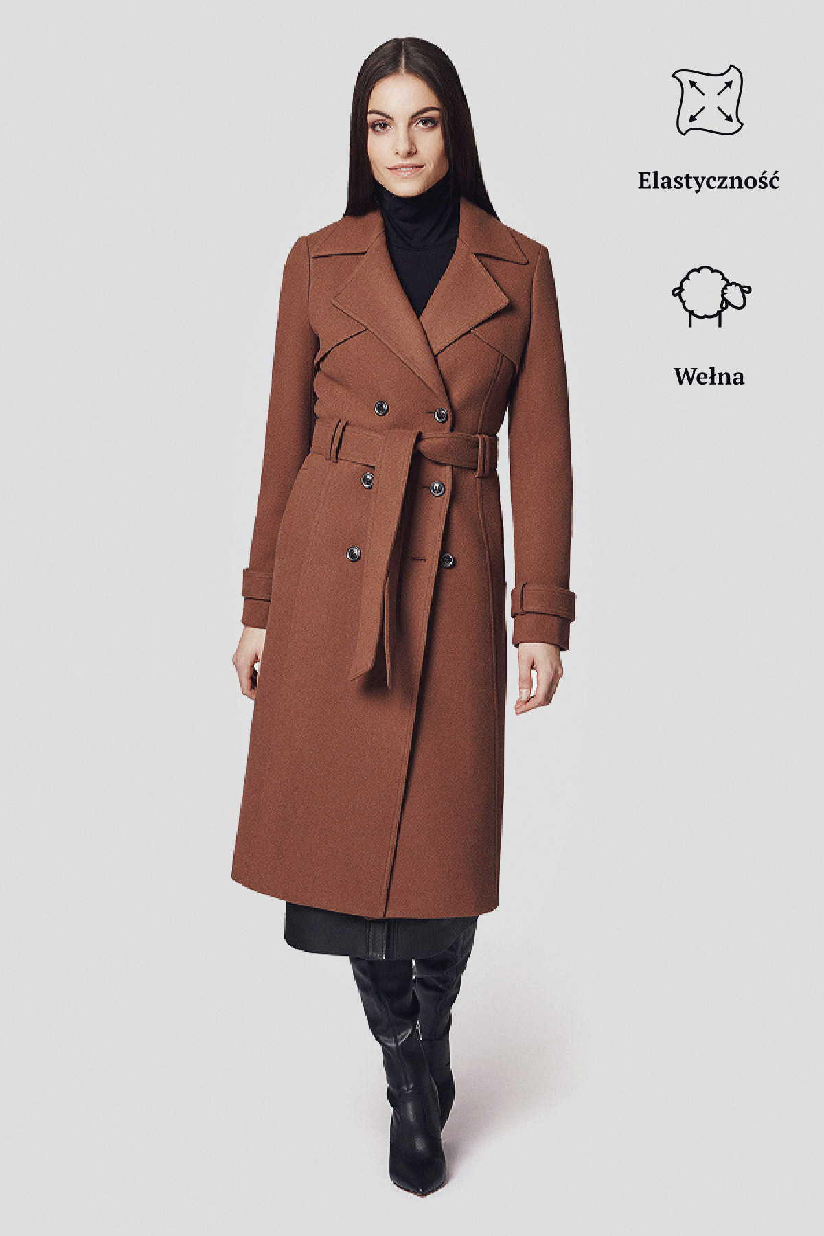 Lancerto Płaszcz Beżowy z Wełną Dwurzędowy Damski Maren