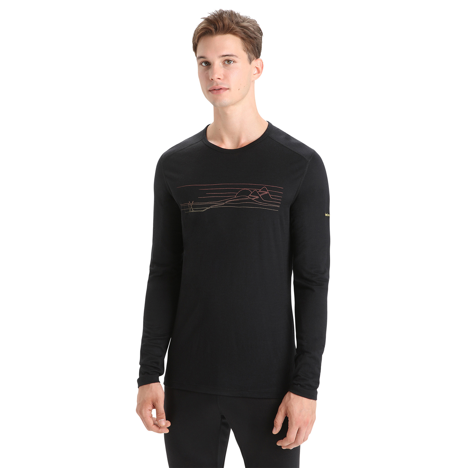 Męska koszulka termoaktywna Icebreaker Merino 200 Oasis LS Crewe Ski Stripes black - L