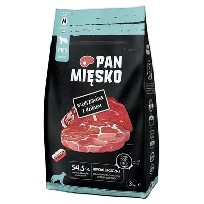 Karma dla psa PAN MIĘSKO Wieprzowina z dzikiem M 3 kg
