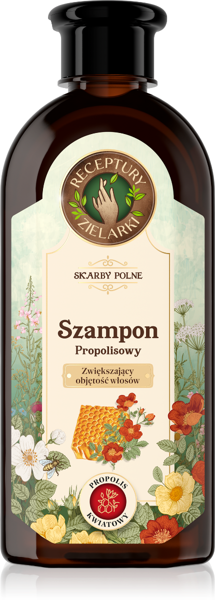 Receptury Zielarki Skarby Polne szampon propolisowy zwiększający objętość włosów Propolis kwiatowy, 350 ml