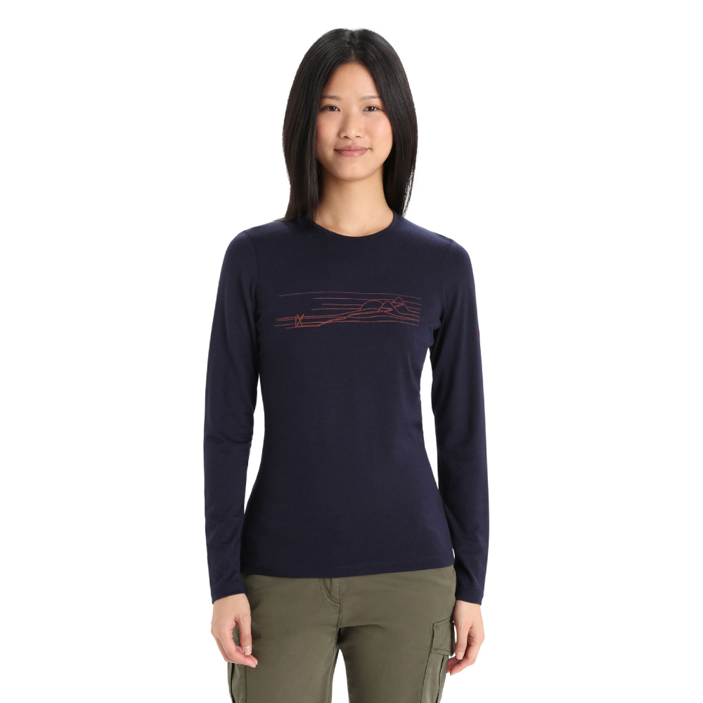 Koszulka termoaktywna damska Icebreaker Merino 200 Oasis Long Sleeve Crewe Ski Stripes midnight navy - XS