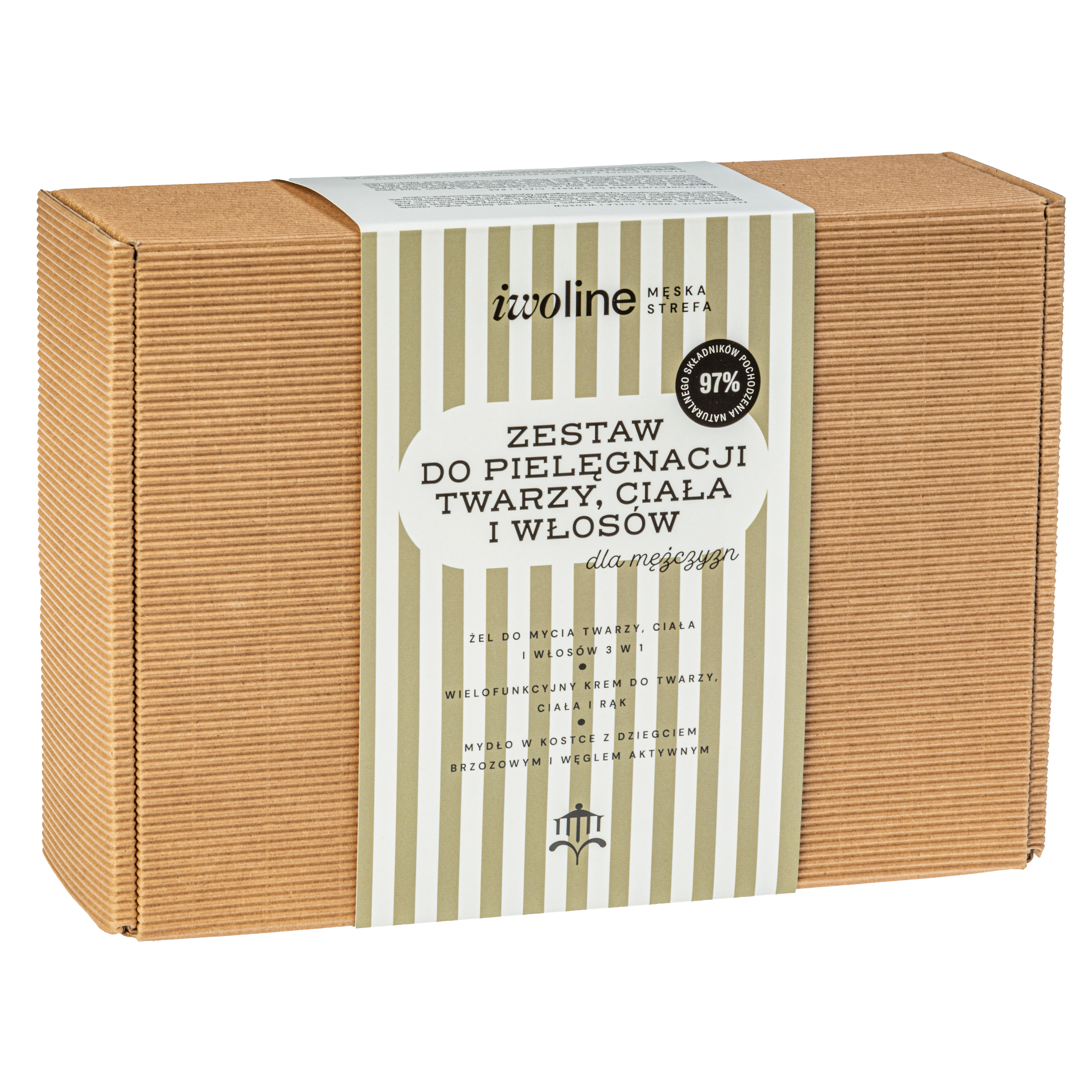 Iwoline Męska Strefa zestaw: żel do mycia 3w1, 300 ml + krem wielofunkcyjny, 150 ml + mydło w kostce, 150 g 