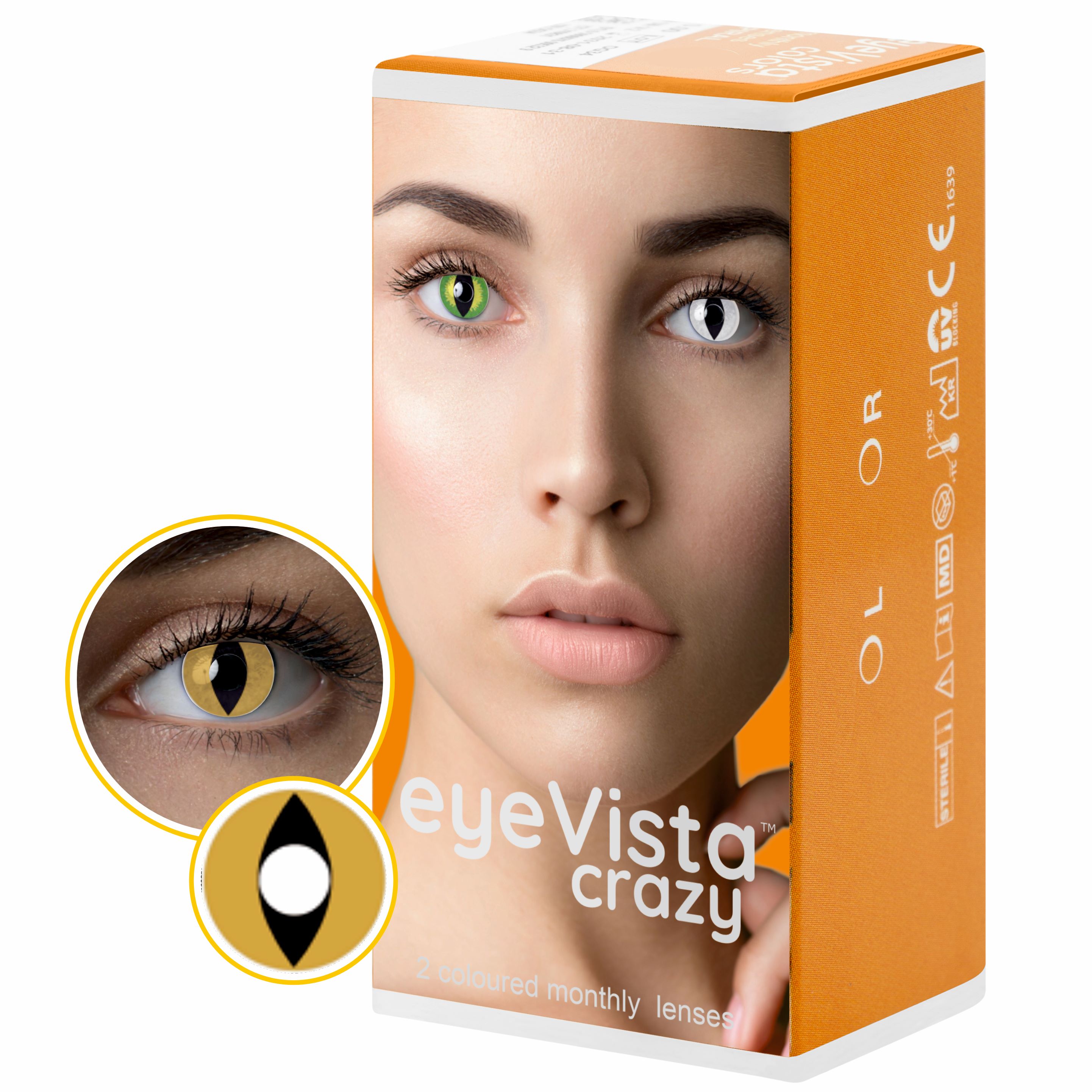 EyeVista Crazy Yellow Cat soczewki kontaktowe moc 0.00, 2 szt./1 opak.