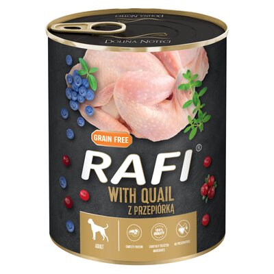 Karma dla psa RAFI z przepiórką, borówką i żurawiną 800 g