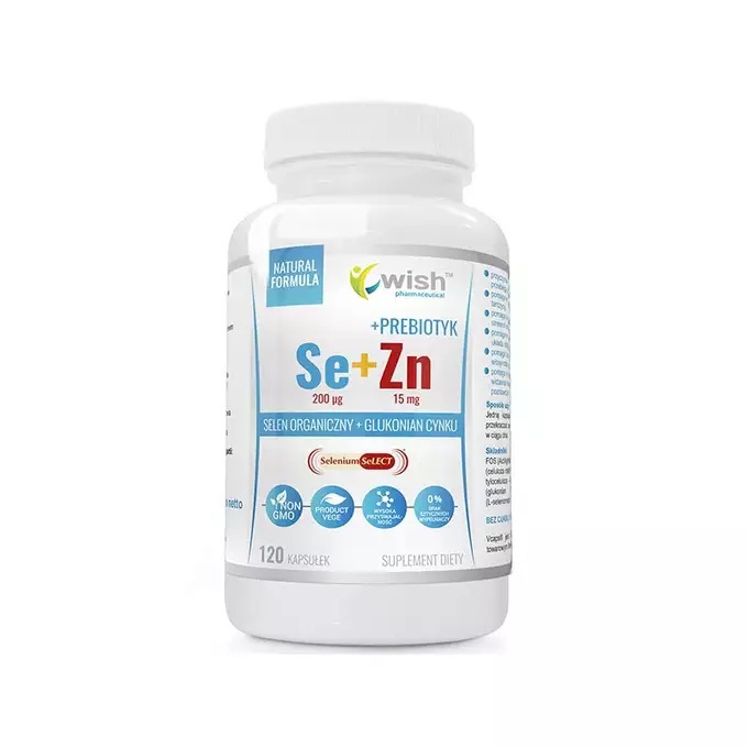 Wish Selen Organiczny 200µg + Cynk 15 mg + Prebiotyk vege suplement diety, 120 kaps./1 opak.