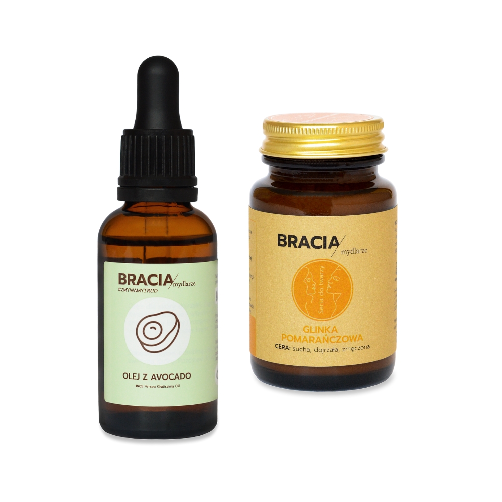 Bracia Mydlarze zestaw do cery dojrzałej, zmęczonej : glinka, 75 ml + olej z awokado, 30 ml