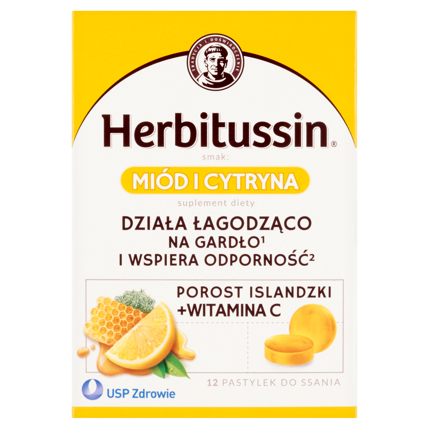 Herbitussin Miód i cytryna suplement diety, 12 pastylek/1 opak.