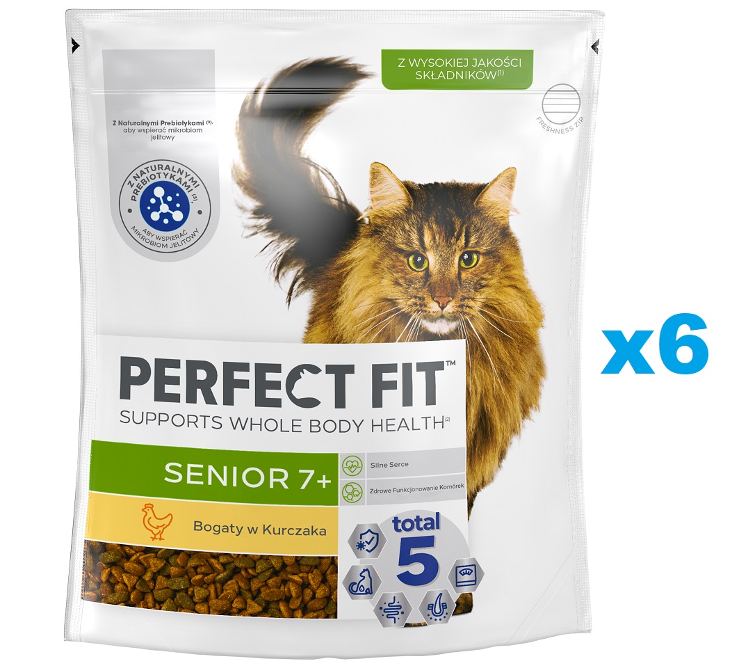 PERFECT FIT Senior 7+ 6x750 g sucha karma pełnoporcjowa dla starszych kotów bogata w kurczaka