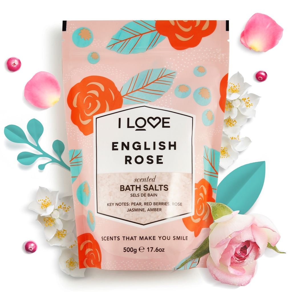 I Love kojąco-relaksująca sól do kąpieli English Rose, 500 g