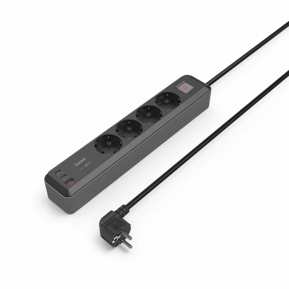 Hama Power Strip 4-Way 2xUSB-C + USB-A 65W - listwa zasilająca
