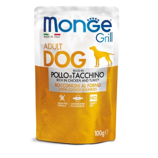 MONGE Grill karma dla psa kawałki kurczaka z indykiem 100g